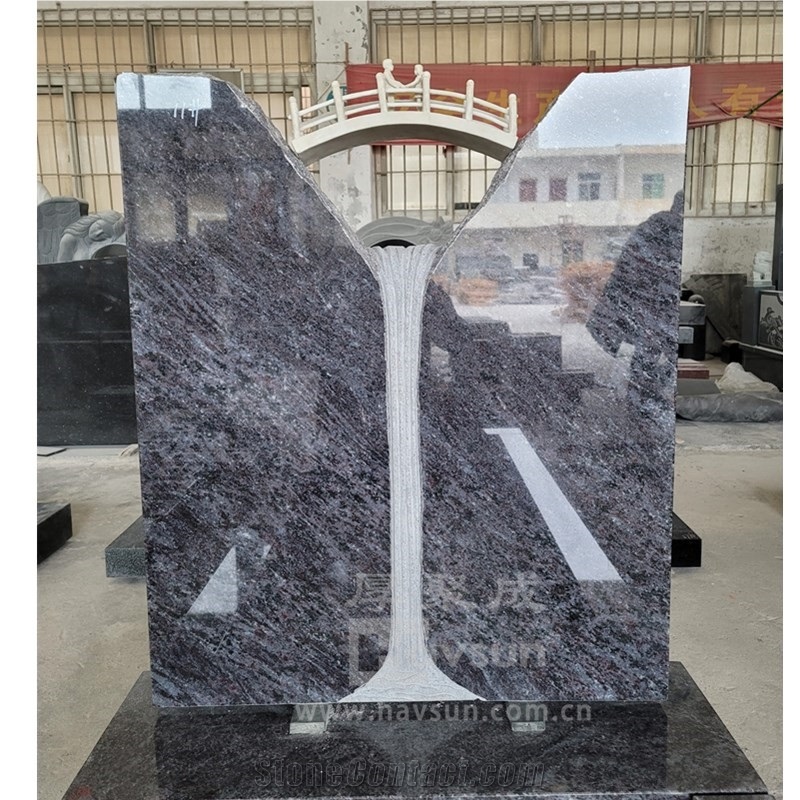 Vizag Blue Granite Couple On Bridge Design Tombstone