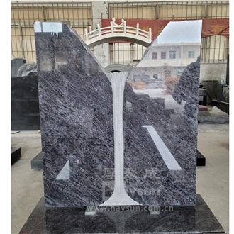Vizag Blue Granite Couple On Bridge Design Tombstone
