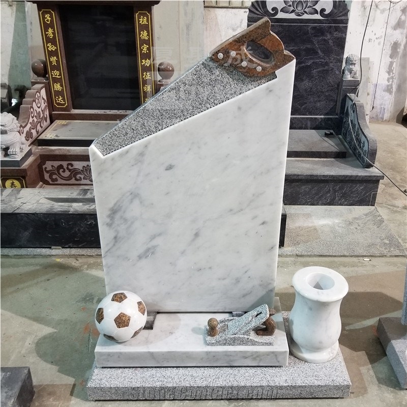 White Marble Saw Design Engraved Headstone For Carpenter