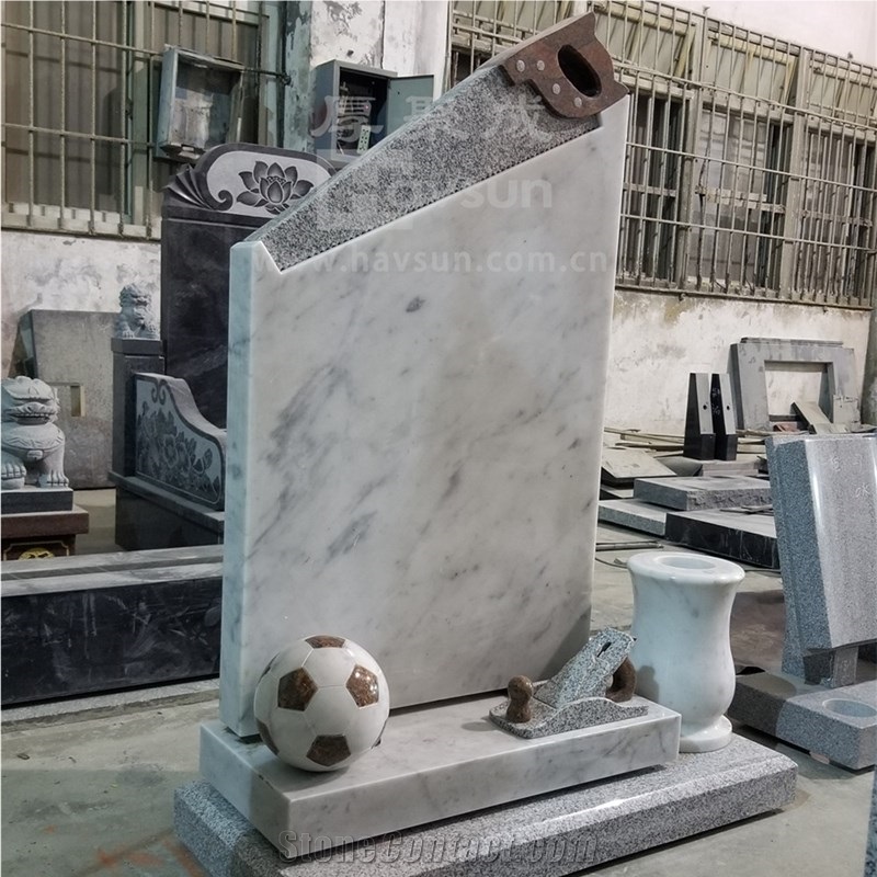 White Marble Saw Design Engraved Headstone For Carpenter