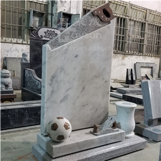 White Marble Saw Design Engraved Headstone For Carpenter