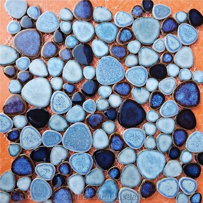 Glazed Rock Pebble Ceramic Bathroom Mosaic Non-Slip Tile