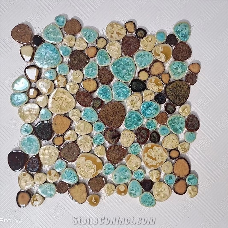 Glazed Rock Pebble Ceramic Bathroom Mosaic Non-Slip Tile