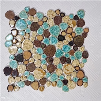 Glazed Rock Pebble Ceramic Bathroom Mosaic Non-Slip Tile