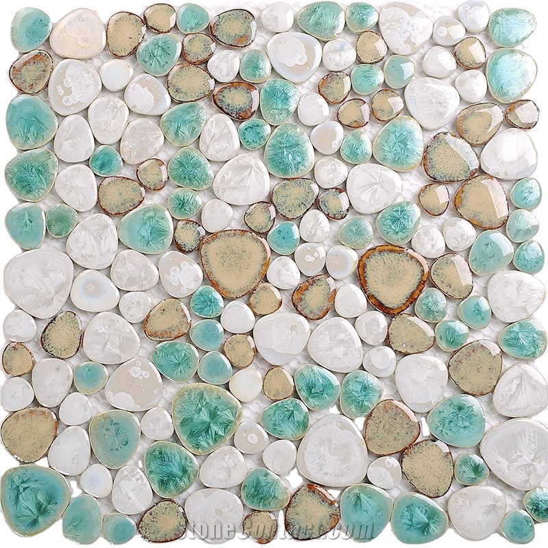 Glazed Rock Pebble Ceramic Bathroom Mosaic Non-Slip Tile