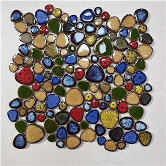 Glazed Rock Pebble Ceramic Bathroom Mosaic Non-Slip Tile