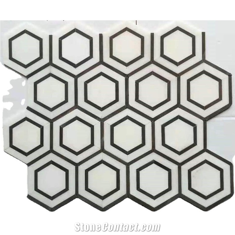 Best Sale Hexagon Marble Water-Jet Mosaic Wall Tiles