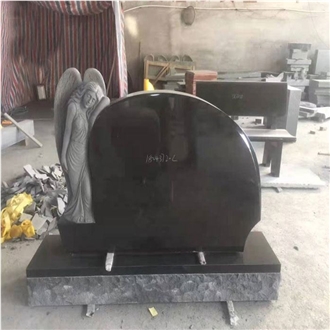 Black Granite Carved Heart Angel Monument Headstone