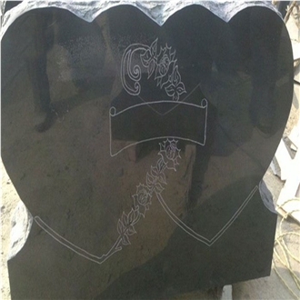 Black Granite Carved Heart Angel Monument Headstone