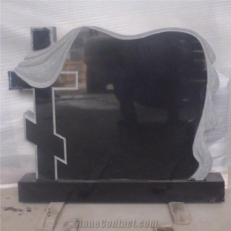Black Granite Carving Polished Cross Headstones