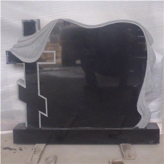 Black Granite Carving Polished Cross Headstones