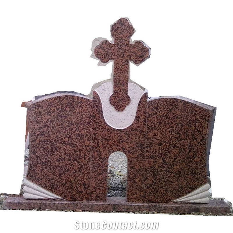 China Red Granite Cross Angel Weings Figure Monuments