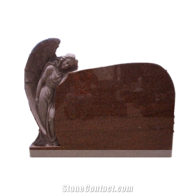 China Red Granite Cross Angel Weings Figure Monuments