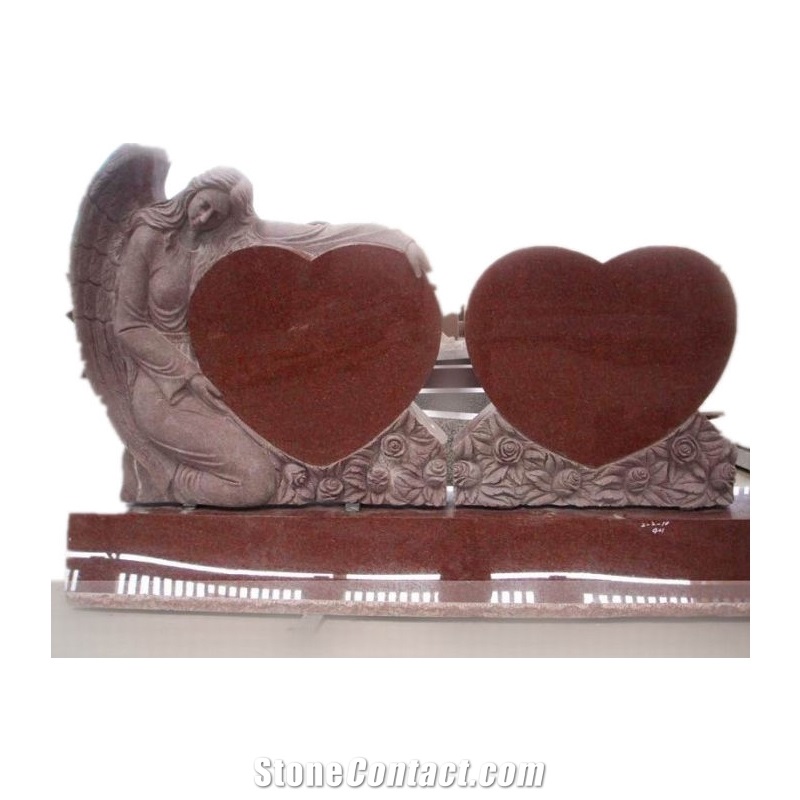 China Red Granite Cross Angel Weings Figure Monuments