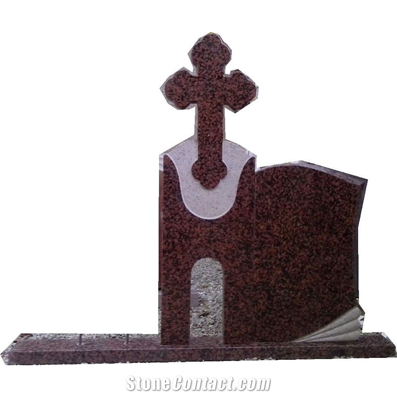 China Red Granite Cross Angel Weings Figure Monuments