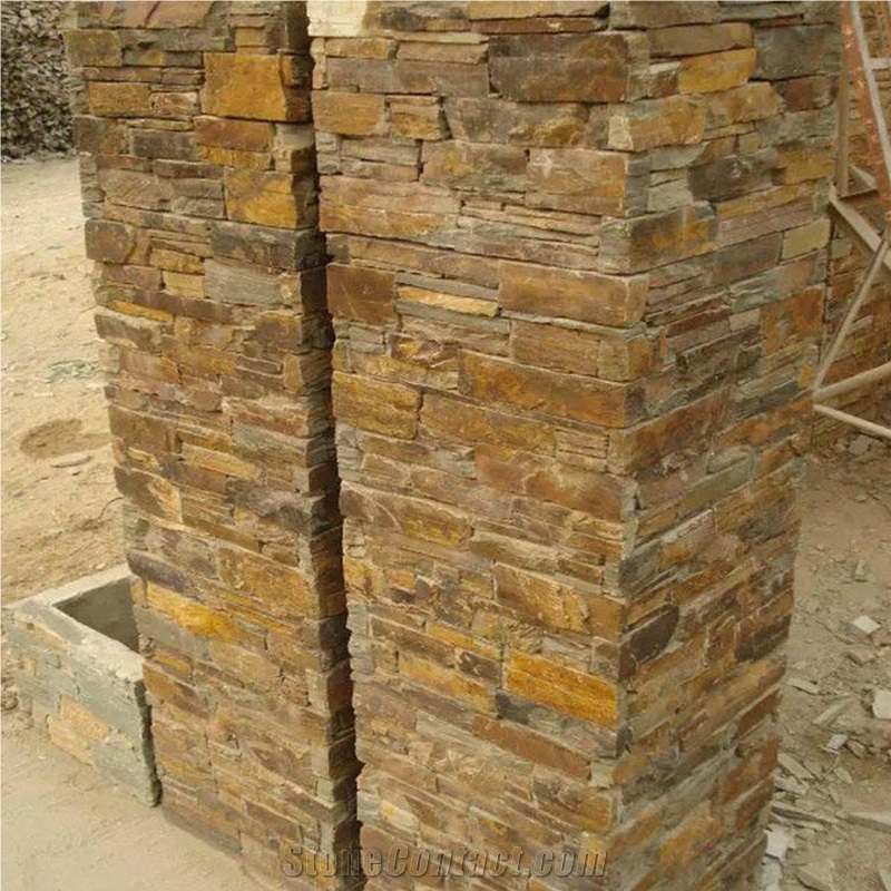 Customized Stacked Stone Veneer Rust Slate Wall Panels