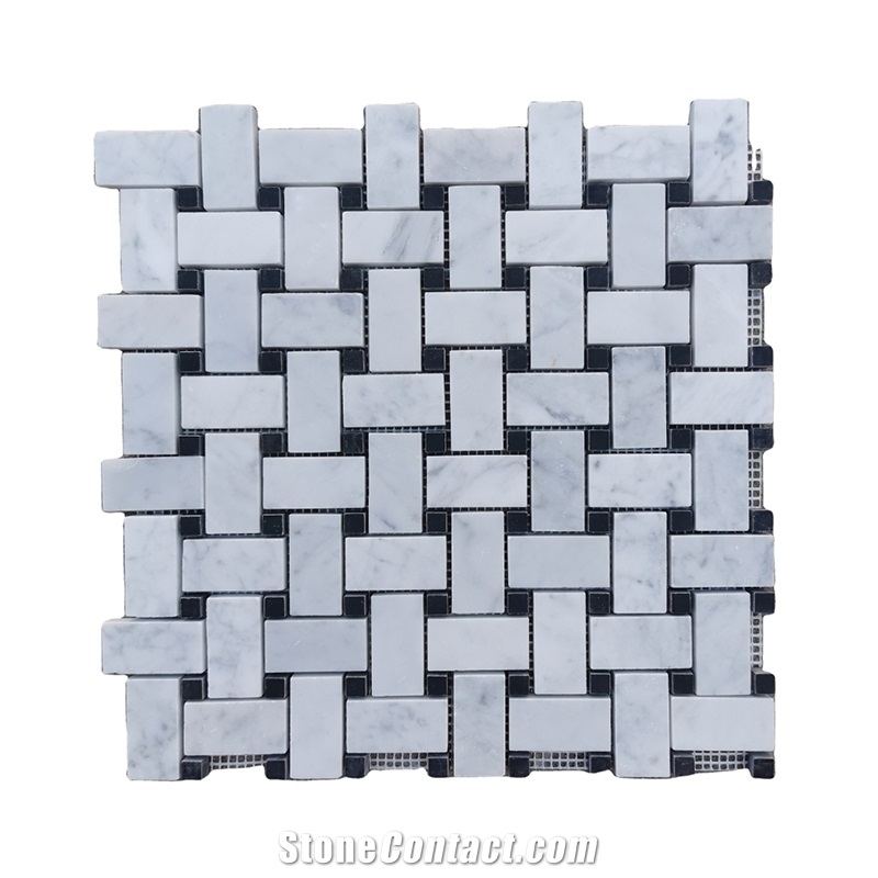 Herringbone Basket Weave White Marble Mosaic Tiles For Backsplash
