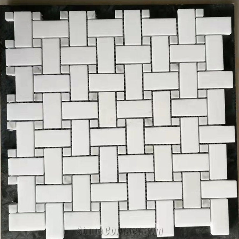 Herringbone Basket Weave White Marble Mosaic Tiles For Backsplash