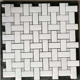 Herringbone Basket Weave White Marble Mosaic Tiles For Backsplash
