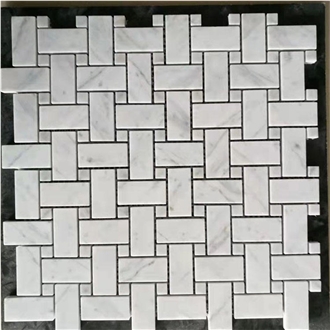 Herringbone Basket Weave White Marble Mosaic Tiles For Backsplash