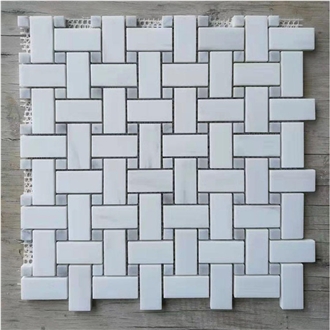 Herringbone Basket Weave White Marble Mosaic Tiles For Backsplash