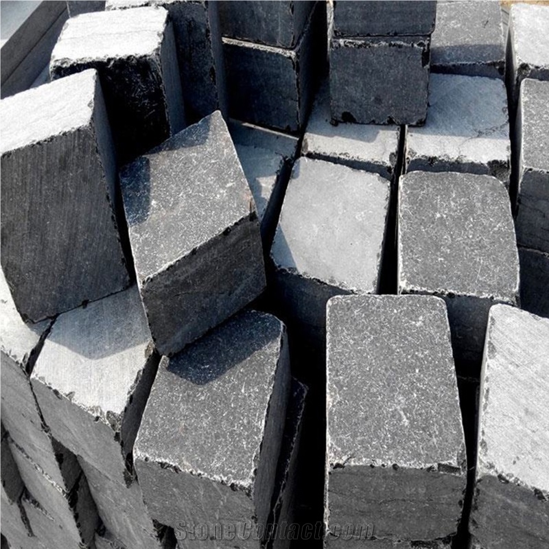Natural Blue Tumbled Limestone Cobblestone Pavers Floor Tile