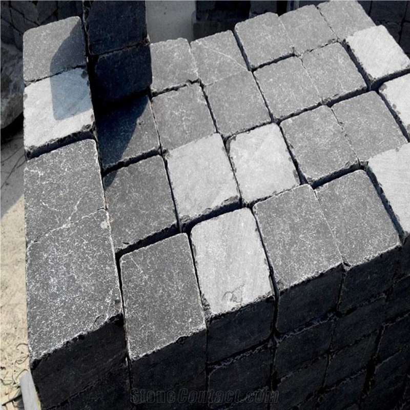 Natural Blue Tumbled Limestone Cobblestone Pavers Floor Tile