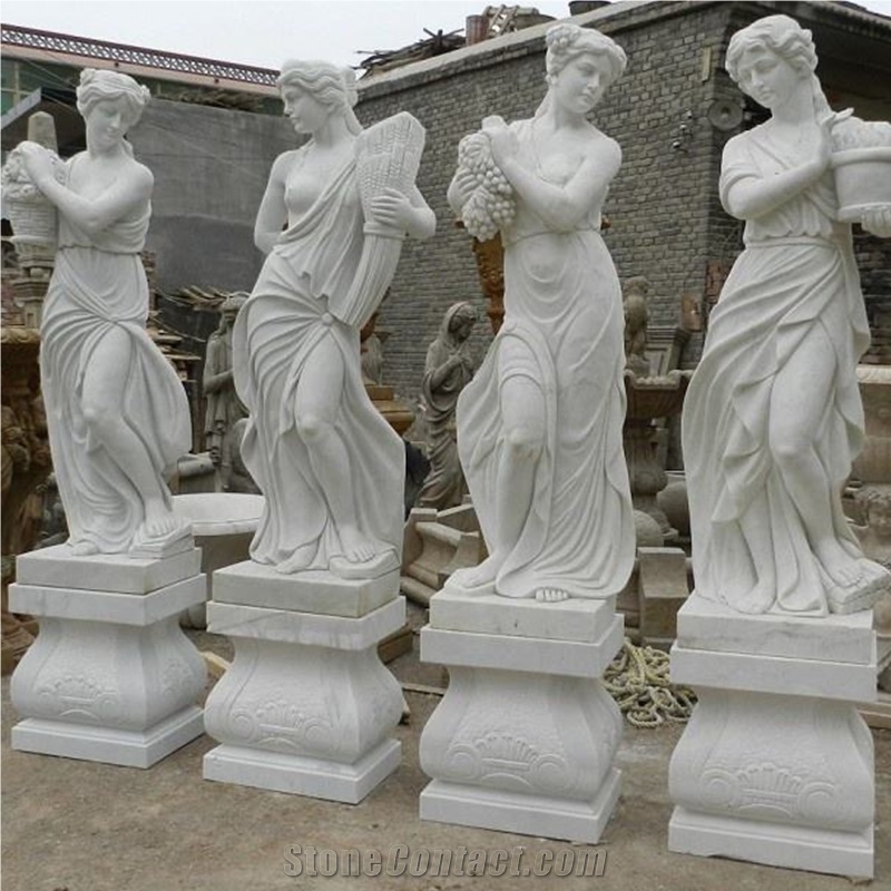 Natural Marble Angel Stone Sculptures Four Seasons Beauty