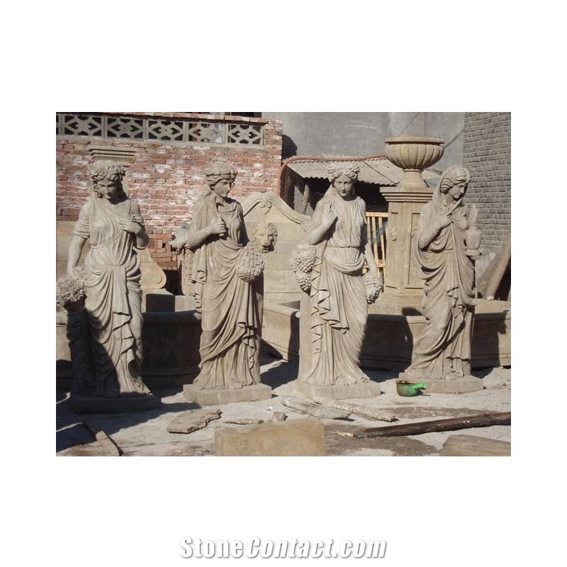 Natural Marble Angel Stone Sculptures Four Seasons Beauty