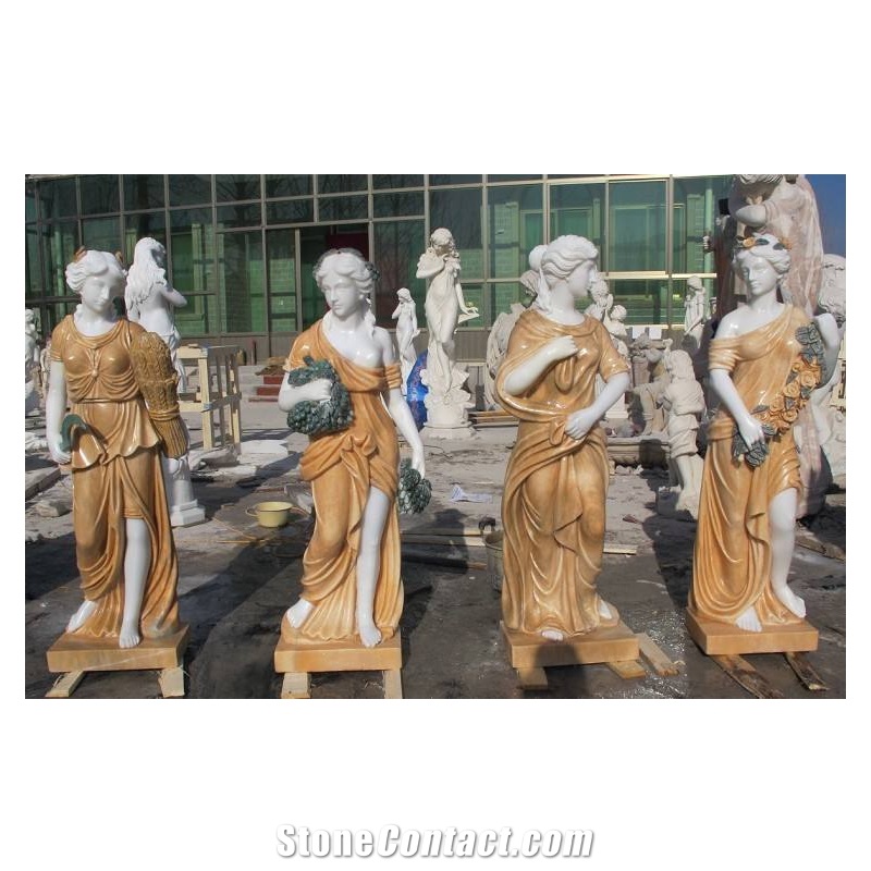 Natural Marble Angel Stone Sculptures Four Seasons Beauty