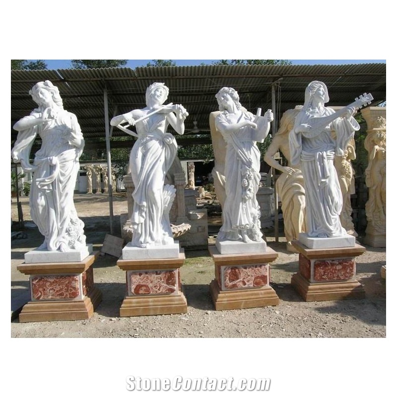 Natural Marble Angel Stone Sculptures Four Seasons Beauty