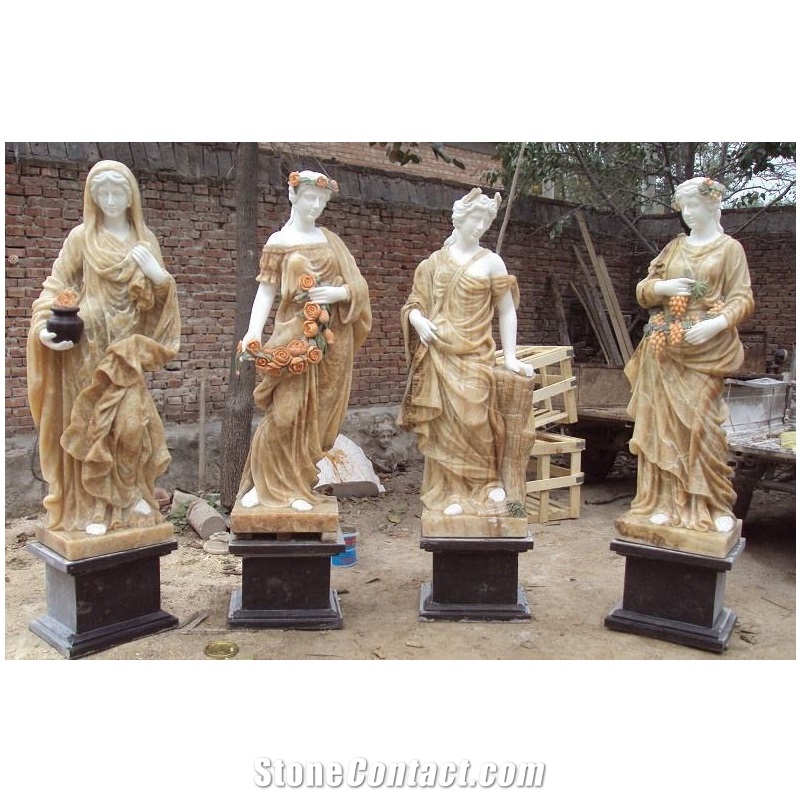 Natural Marble Angel Stone Sculptures Four Seasons Beauty