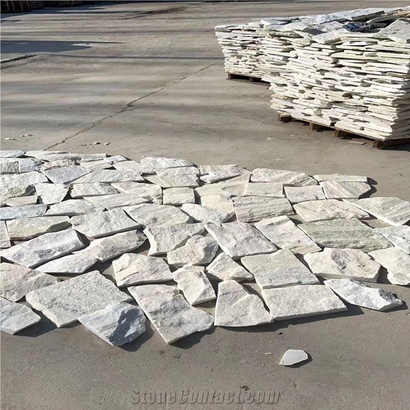 Natural White Quartzite Random Flagstone Pavers Floor Tiles