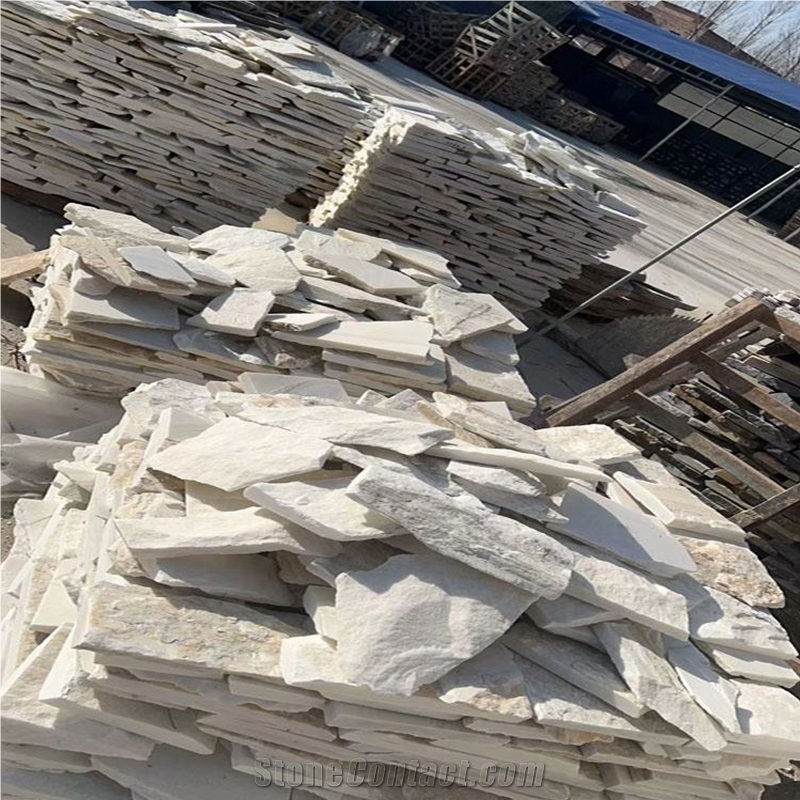 Natural White Quartzite Random Flagstone Pavers Floor Tiles