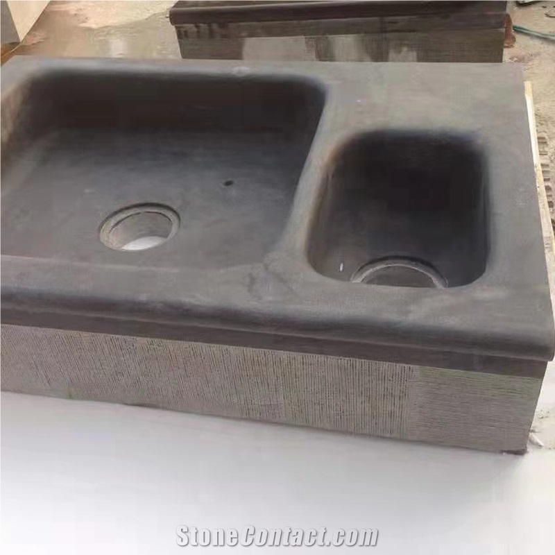 Wholesale Natural Blue Limestone Honed Rectangle Double Sink
