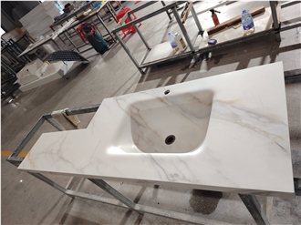 Glossy Bending Sintered Stone Bathroom Vanity Tops With Sink