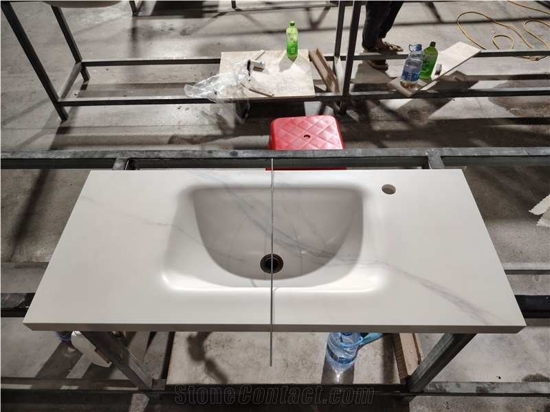 Glossy Bending Sintered Stone Bathroom Vanity Tops With Sink