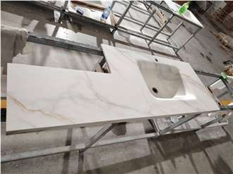 Glossy Bending Sintered Stone Bathroom Vanity Tops With Sink
