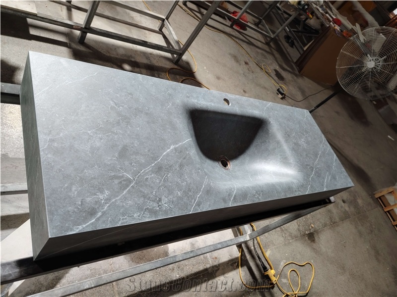 Glossy Bending Sintered Stone Bathroom Vanity Tops With Sink