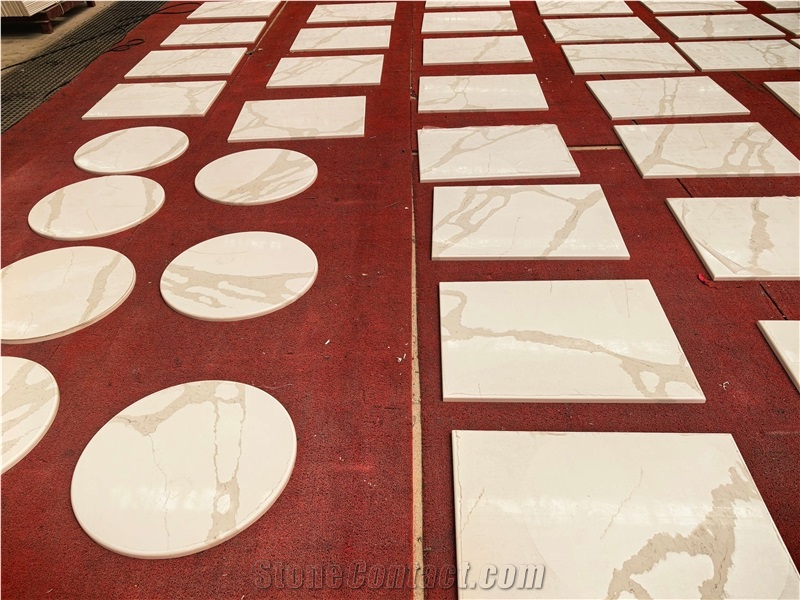 White Calacatta Quartz Rectangle Solid Surface Table Tops