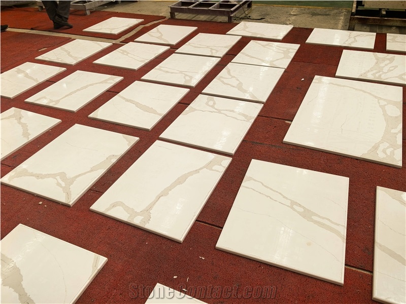 White Calacatta Quartz Rectangle Solid Surface Table Tops