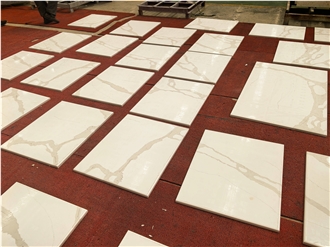 White Calacatta Quartz Rectangle Solid Surface Table Tops