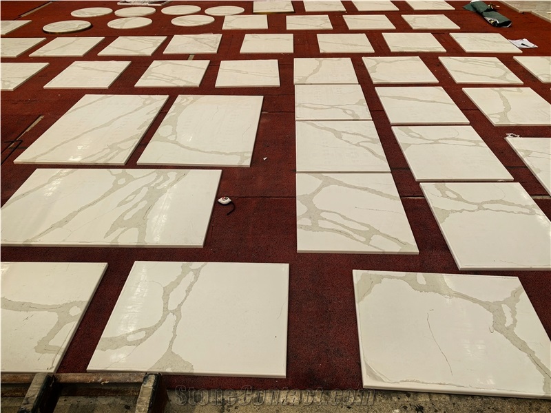 White Calacatta Quartz Rectangle Solid Surface Table Tops