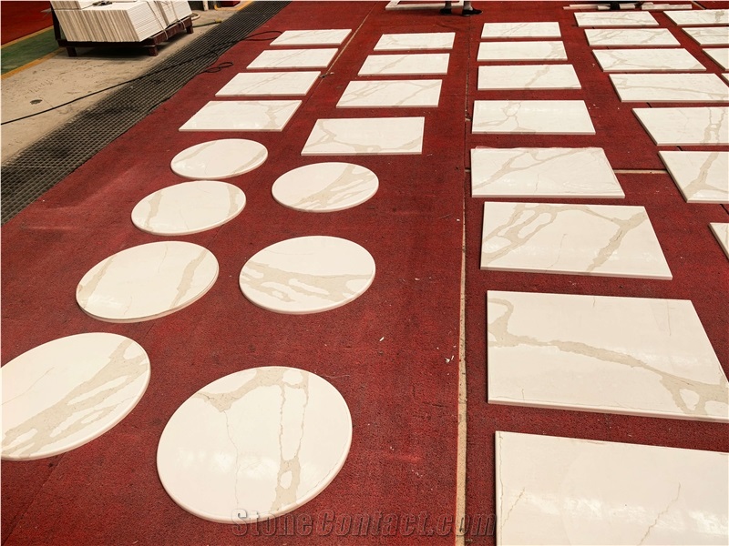 White Calacatta Quartz Rectangle Solid Surface Table Tops