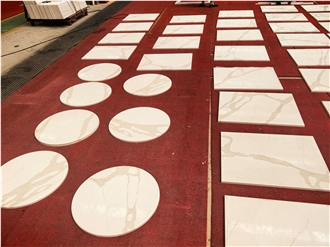 White Calacatta Quartz Rectangle Solid Surface Table Tops