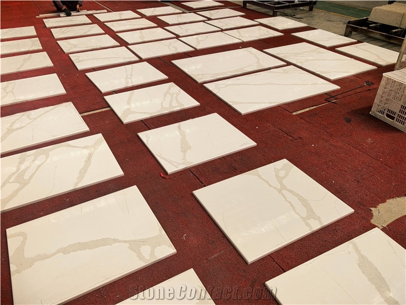 White Calacatta Quartz Rectangle Solid Surface Table Tops