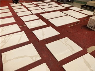 White Calacatta Quartz Rectangle Solid Surface Table Tops