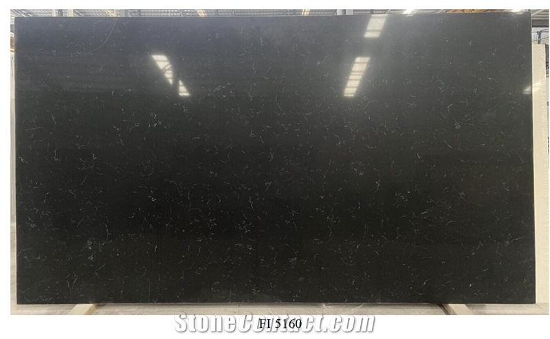 Black Quartz Slab Engineered Stone Tiles