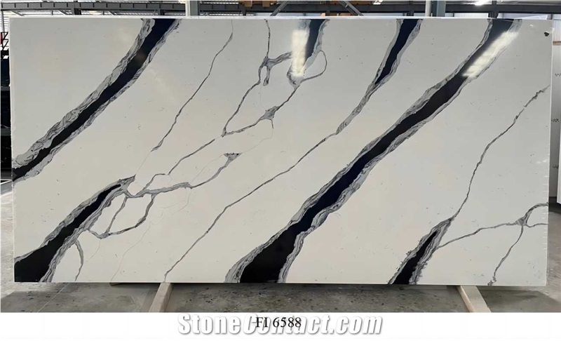Panda White Artificial Stone Slab Quartz Tiles