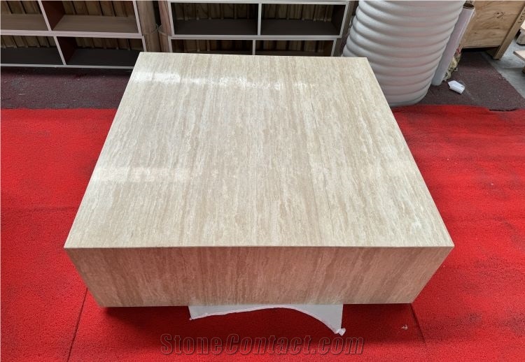 Beige Travertine Square Coffee Table Interior Design
